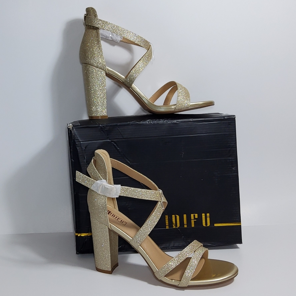 IDIFU Women's Chunky High Heel Sandal Strappy Open Toe Ankle Strap